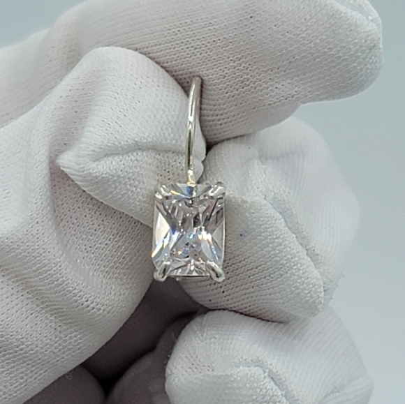 Silver 925 Earrings Rectangular Crystal Leverback Earrings #1208 - Picture 6 of 14